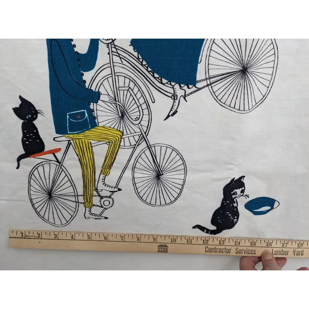 3 5/8 Yds Vintage 60's AMERITEX COTTON FABRIC Victorian Courting Couple Bicycles